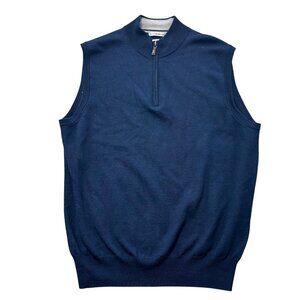 Peter Millar Navy Quarter-Zip Sleeveless Sweater Vest L 100% Merino Wool Mens Kn
